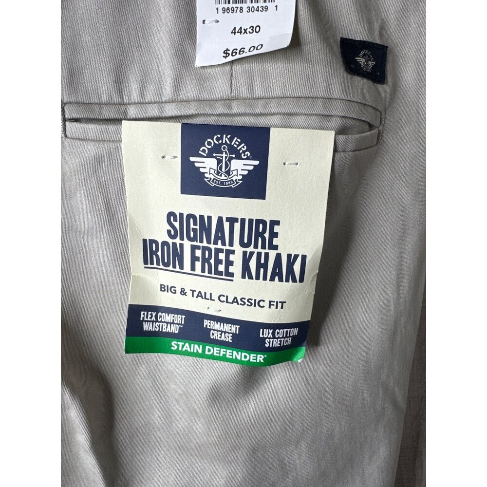 Dockers Mens Signature Iron Free Beige Khaki Pants Classic Fit 44x30 - Picture 4 of 8
